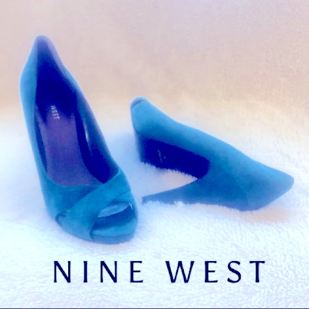 NINE WEST SUEDE Velvet-look Teal Peep Toe (deep Teal) - Stunning‼️🌷